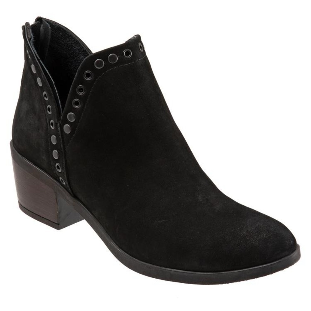 Bueno Black Suede Ankle Boot with Eyelet Trim